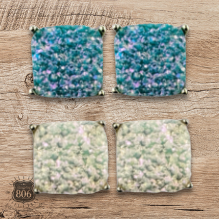 Square iridescent druzy post earring