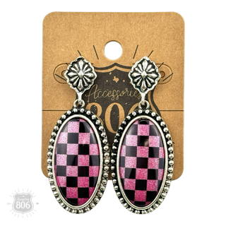 Checkerboard print oval earrings