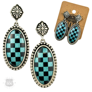 Checkerboard print oval earrings
