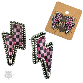 Checkerboard print lightning bolt earring