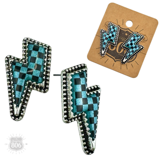 Checkerboard print lightning bolt earring