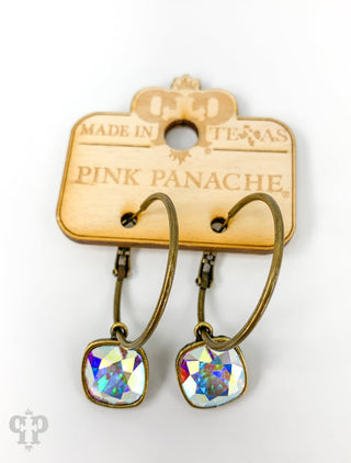 Square Austrian crystal hoop earring, 12mm
