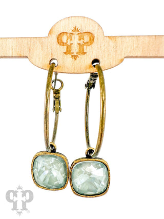 Square Austrian crystal hoop earring, 12mm