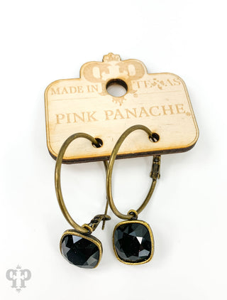 Square Austrian crystal hoop earring, 12mm