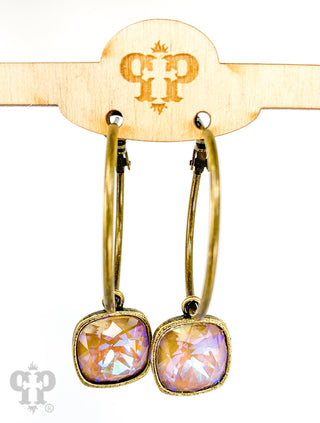 Square Austrian crystal hoop earring, 12mm