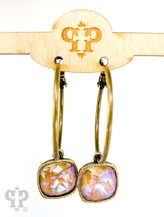 Square Austrian crystal hoop earring, 12mm