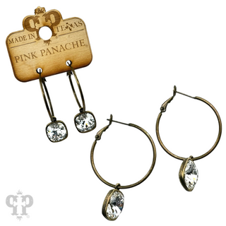 Square Austrian crystal hoop earring, 12mm