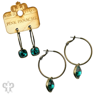 Square Austrian crystal hoop earring, 12mm