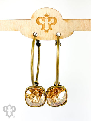 Square Austrian crystal hoop earring, 12mm