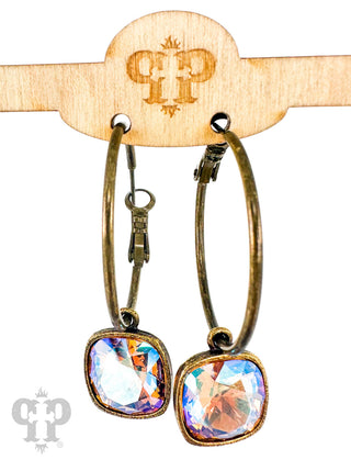 Square Austrian crystal hoop earring, 12mm