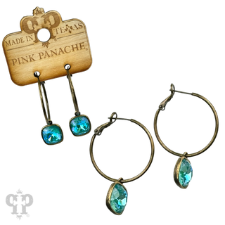 Square Austrian crystal hoop earring, 12mm