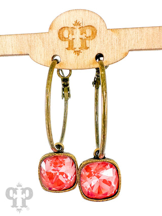 Square Austrian crystal hoop earring, 12mm