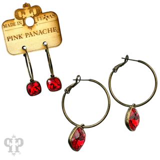 Square Austrian crystal hoop earring, 12mm