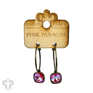 Square Austrian crystal hoop earring, 12mm