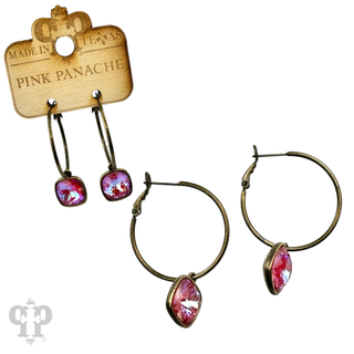 Square Austrian crystal hoop earring, 12mm