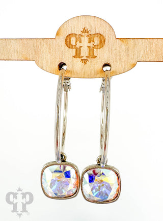 Square Austrian crystal hoop earring, 12mm