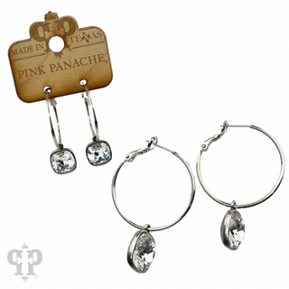 Square Austrian crystal hoop earring, 12mm