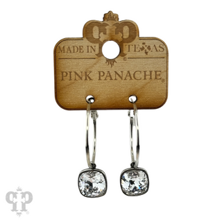 Square Austrian crystal hoop earring, 12mm