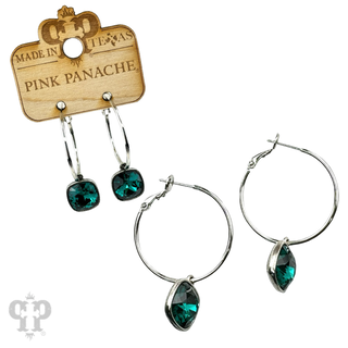 Square Austrian crystal hoop earring, 12mm