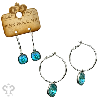 Square Austrian crystal hoop earring, 12mm