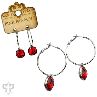 Square Austrian crystal hoop earring, 12mm