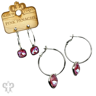 Square Austrian crystal hoop earring, 12mm
