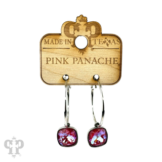 Square Austrian crystal hoop earring, 12mm