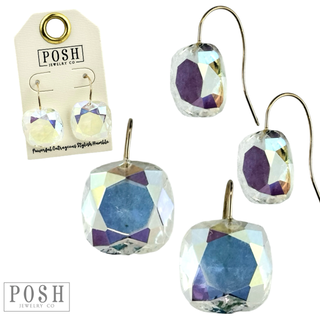 Large acrylic faceted square rhinestone on a hook earring