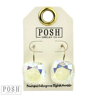 Large acrylic faceted square rhinestone on a hook earring