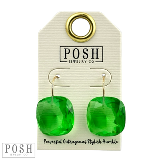 Large acrylic faceted square rhinestone on a hook earring