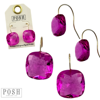 Large acrylic faceted square rhinestone on a hook earring