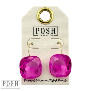 Large acrylic faceted square rhinestone on a hook earring