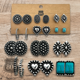 Western silver beaded look earring set