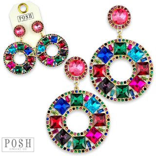 Rhinestone circle dangle earring on rhinestone post