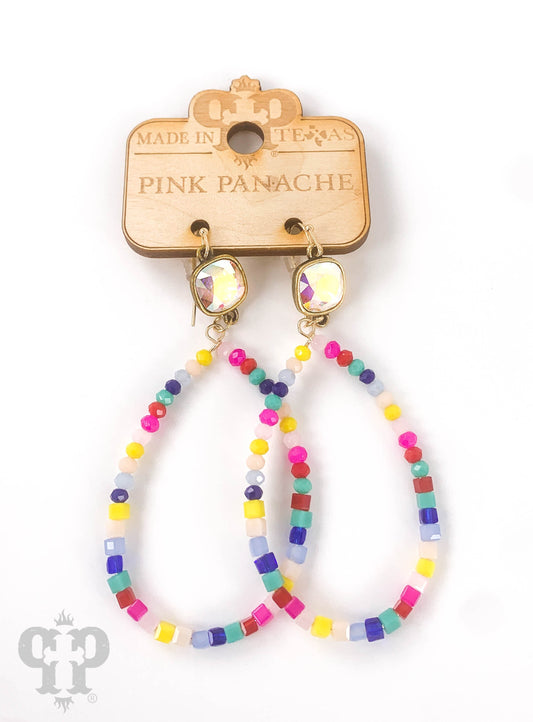 Multi-color beaded teardrop earring, Austrian crystal