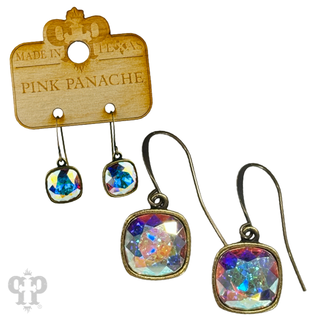 Austrian square crystal hook earring, 12mm