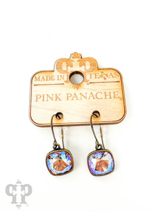 Austrian square crystal hook earring, 12mm