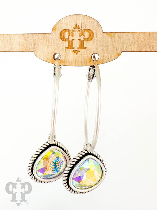Rope edge teardrop crystal hoop earring