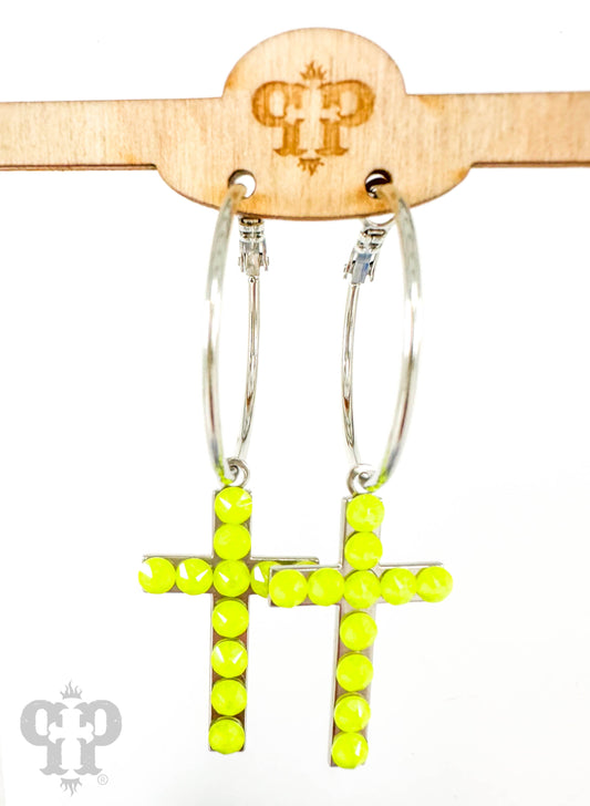 Neon Austrian crystal cross earring