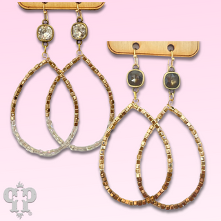 Square cube bead teardrop earring with Austrian crystal
