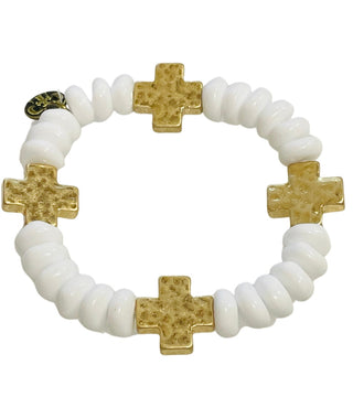 Gold cross and black beaded bracelet