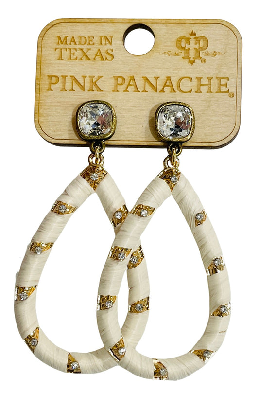 Fabric wrapped teardrop earring with Austrian crystal