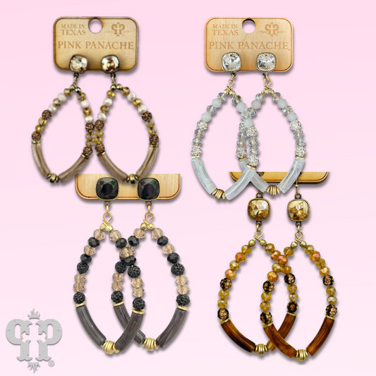 Diamond teardrop bamboo tube bead earring with Austrian crystal