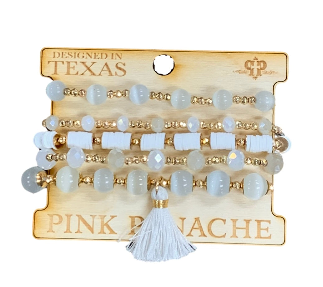 Mixed bead bracelet set with tassel