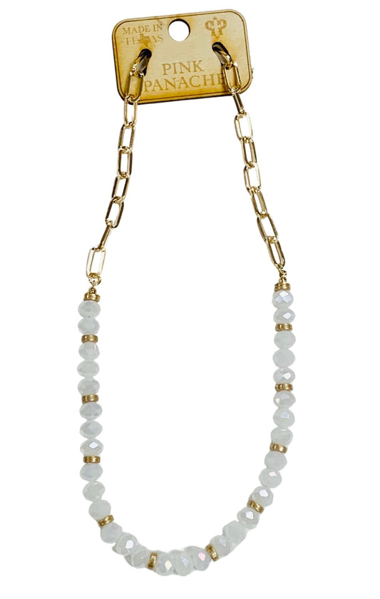 White bead and gold chain necklace