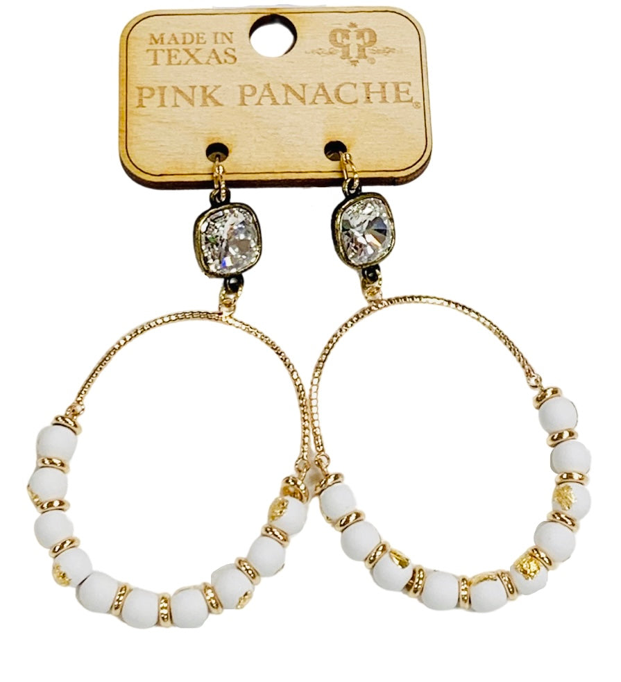 White oval bead earring, Austrian crystal