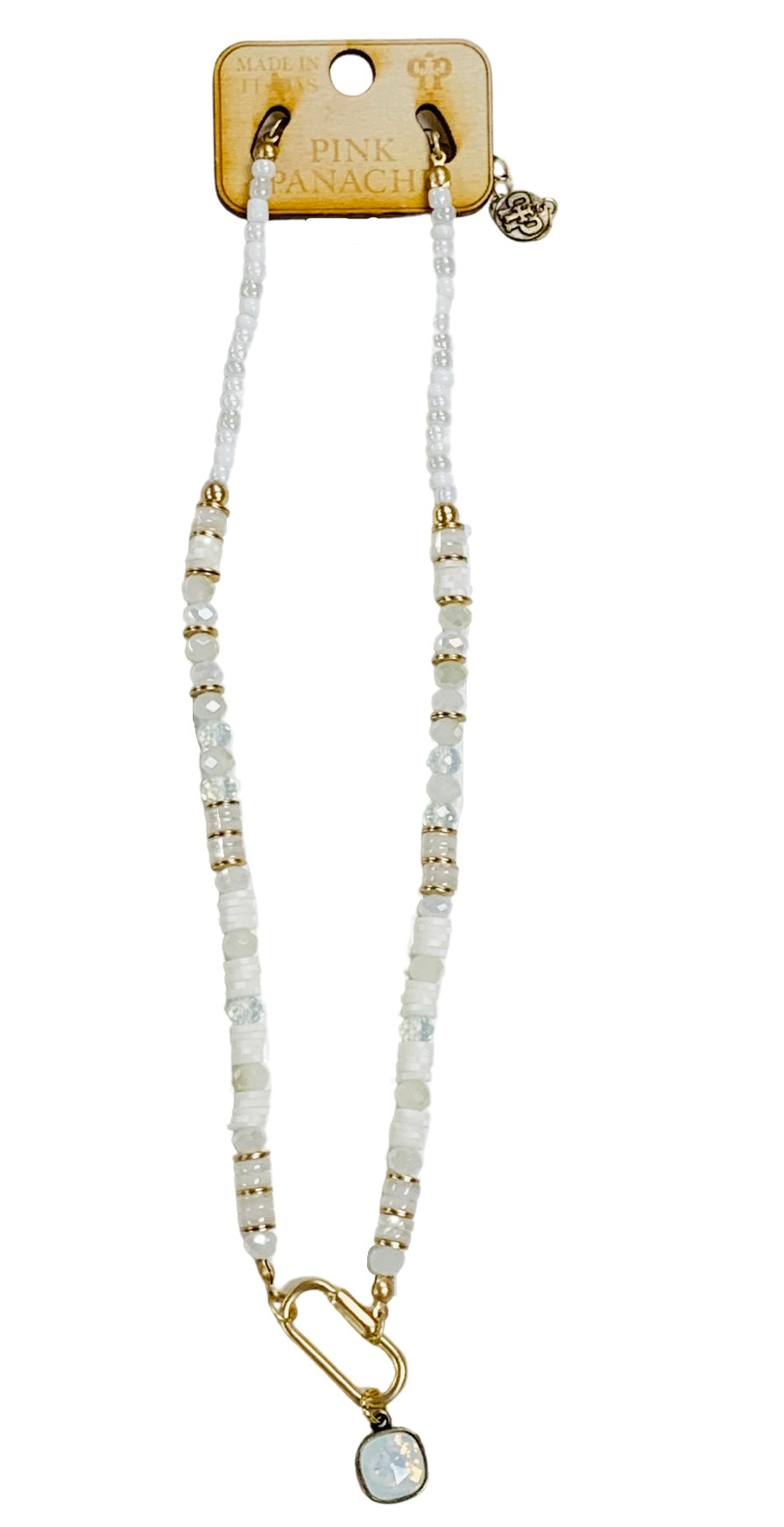 White variety bead necklace, Austrian crystal