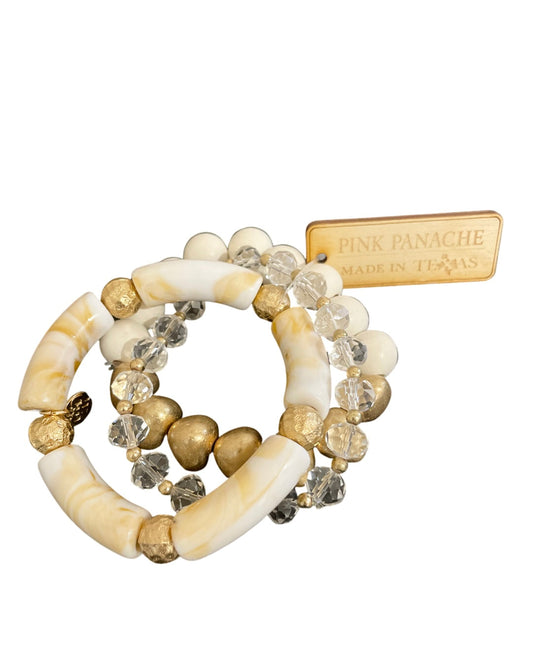 Gold and cream bead mix bracelet set