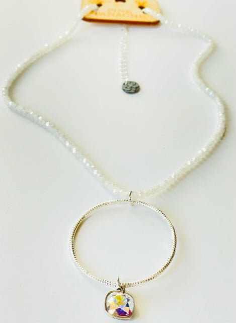 Faceted bead and circle pendant necklace with Austrian crystal