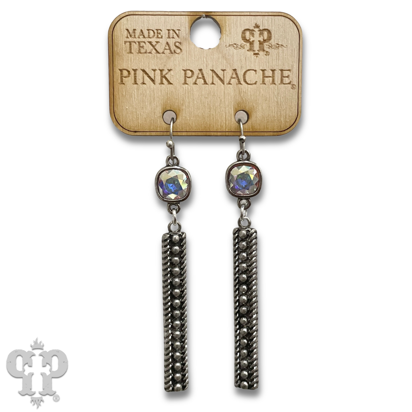 Textured rectangle bar earring with Austrian crystal
